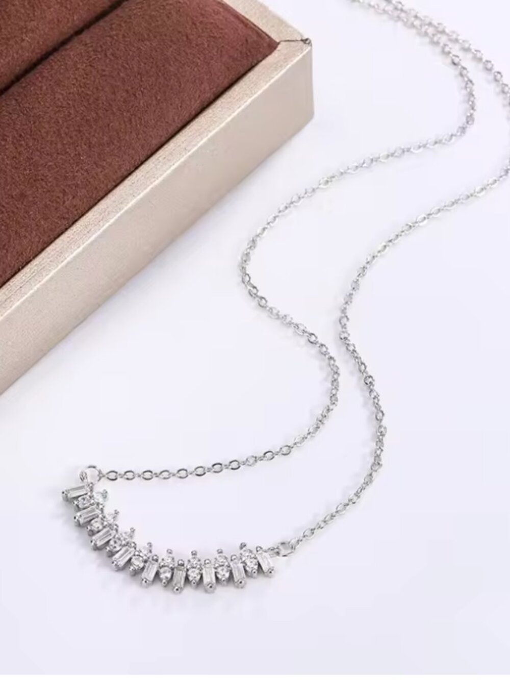 Geometric Cubic Zirconia Necklace-Silver